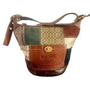 Coach Bleeker Multicolor Patchwork Leather Suede Velvet Shoulder Handbag